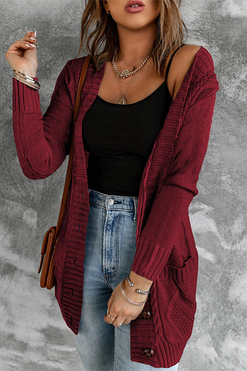 Front Pocket And Buttons Closure Cardigan